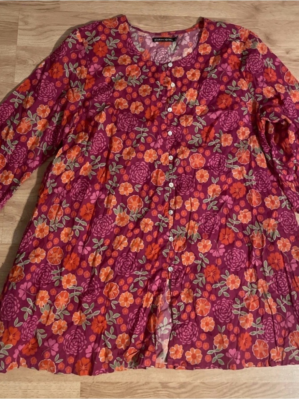 GUDRUN SJODEN Floral Tunic Dress in Magenta, Orange and Pink